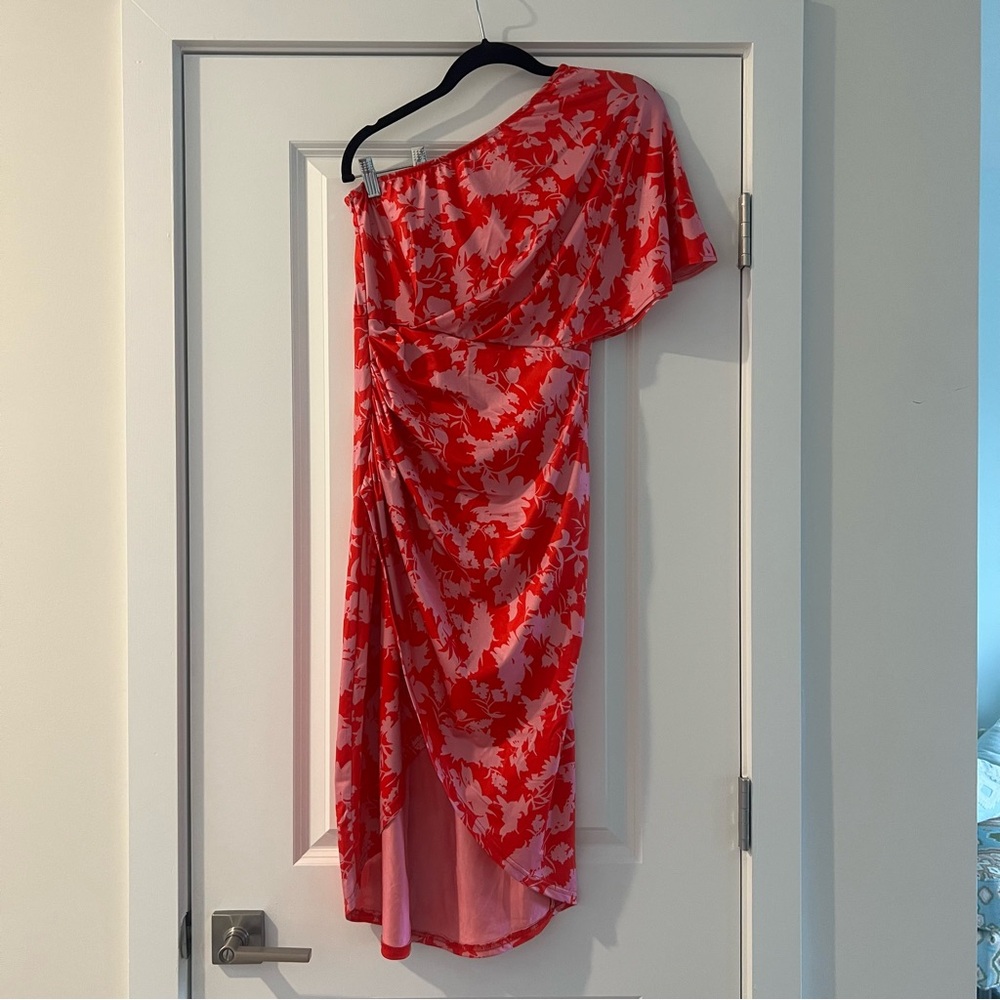 Tropical Floral Off One Shoulder Wrap Slit Dress